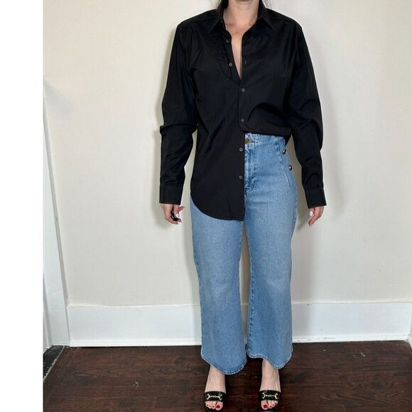 Theory Black Button Up Longsleeve Top Size M/L - Picture 3 of 4